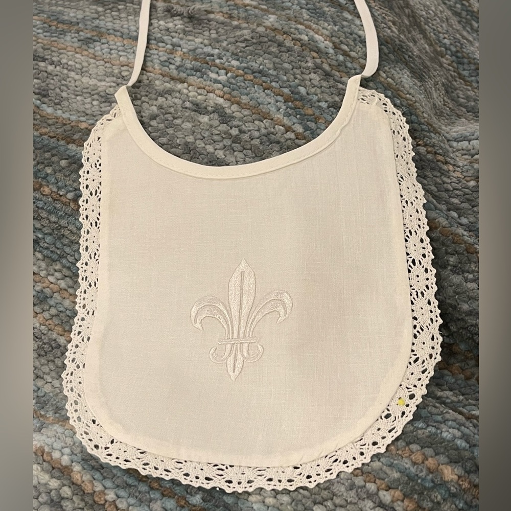 Linen Dedication, Christening, Baptismal Bib. Girls - Boys Newborn Fluer de Lis - Picture 2 of 6